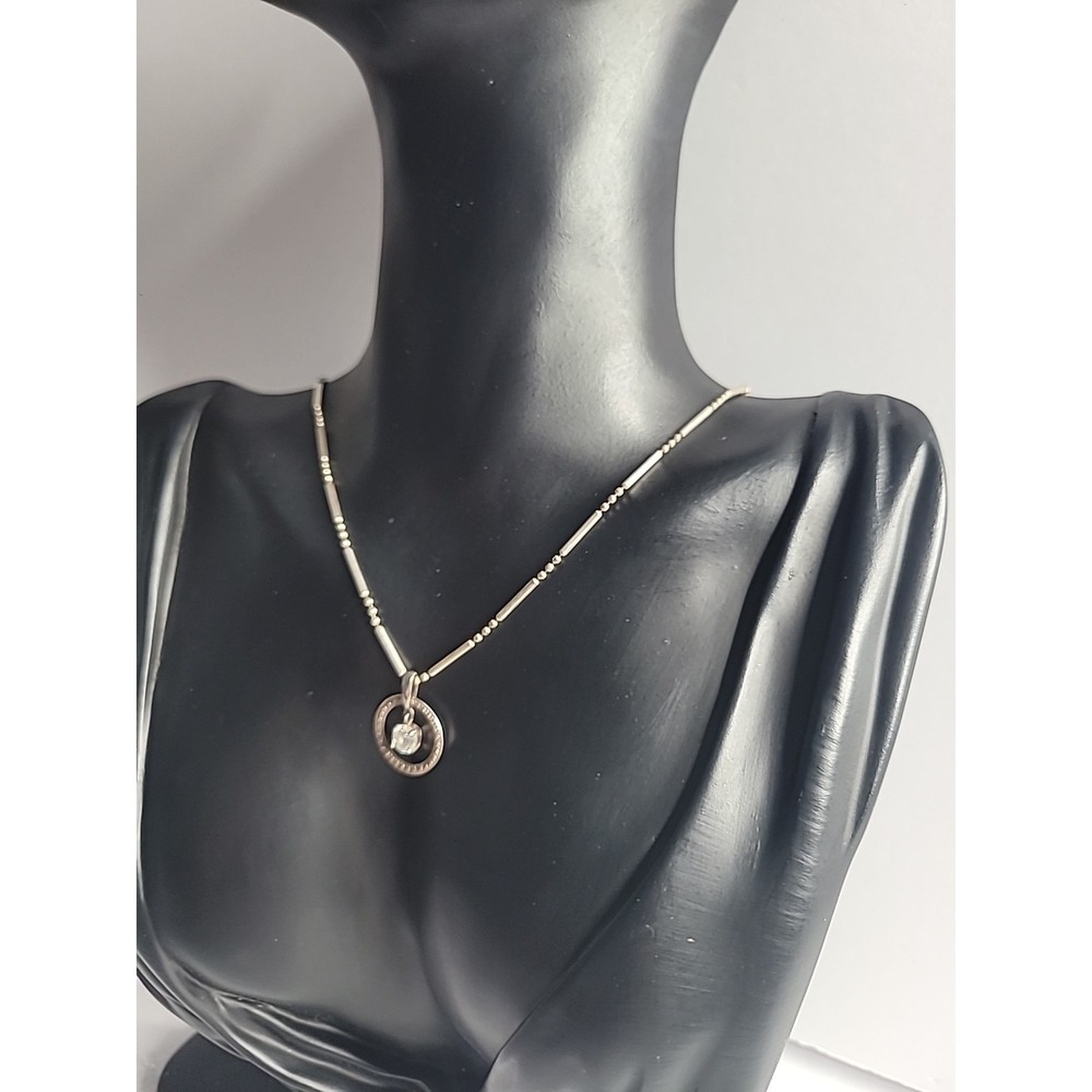 925 Sterling Silver Circle Pendant Necklace Clear CZ Drop Station Chain Vintage - Picture 3 of 10